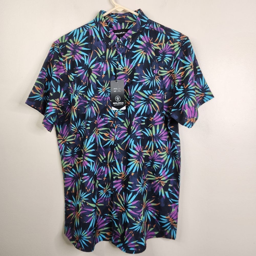 NEW Molokai Surf Mens Short Sleeve Floral Print Button Down Shirt Large